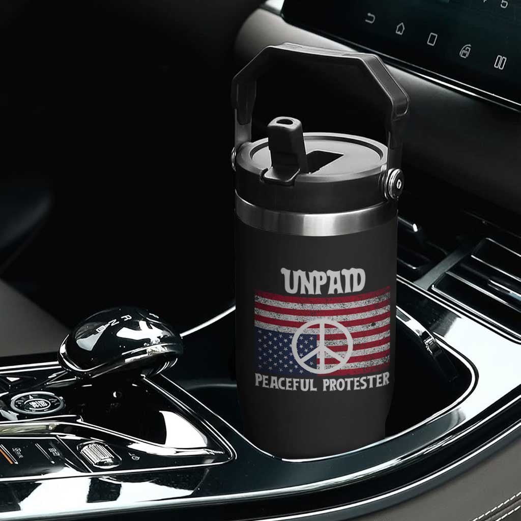 Unpaid Peaceful Protester Flip Straw Tumbler Peace Sign Anti War Patriotic US Flag TS14 Print Your Wear