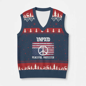 Unpaid Peaceful Protester V-Neck Knit Sweater Vest Peace Sign Anti War Patriotic US Flag TS14 Navy Red Print Your Wear