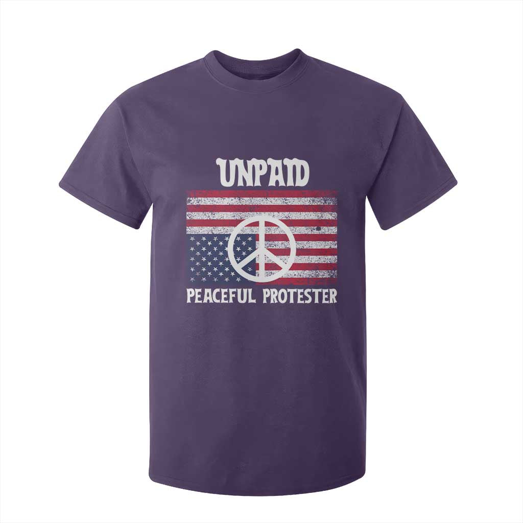 Unpaid Peaceful Protester T Shirt For Kid Peace Sign Anti War Patriotic US Flag TS14 Purple Print Your Wear
