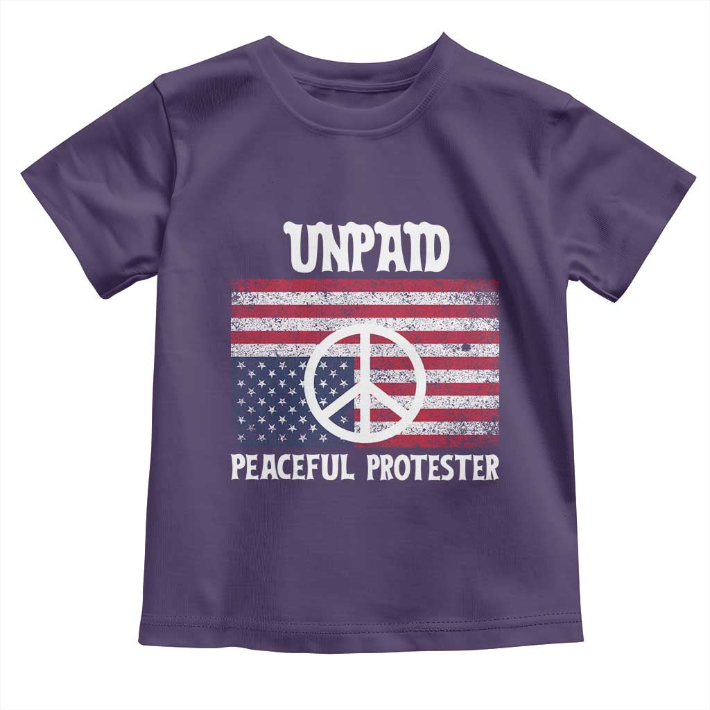 Unpaid Peaceful Protester Toddler T Shirt Peace Sign Anti War Patriotic US Flag TS14 Purple Print Your Wear