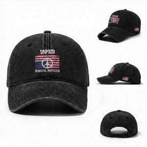 Unpaid Peaceful Protester Washed Cotton Baseball Cap Peace Sign Anti War Patriotic US Flag TS14 Washed Cap Universal Fit Black Print Your Wear