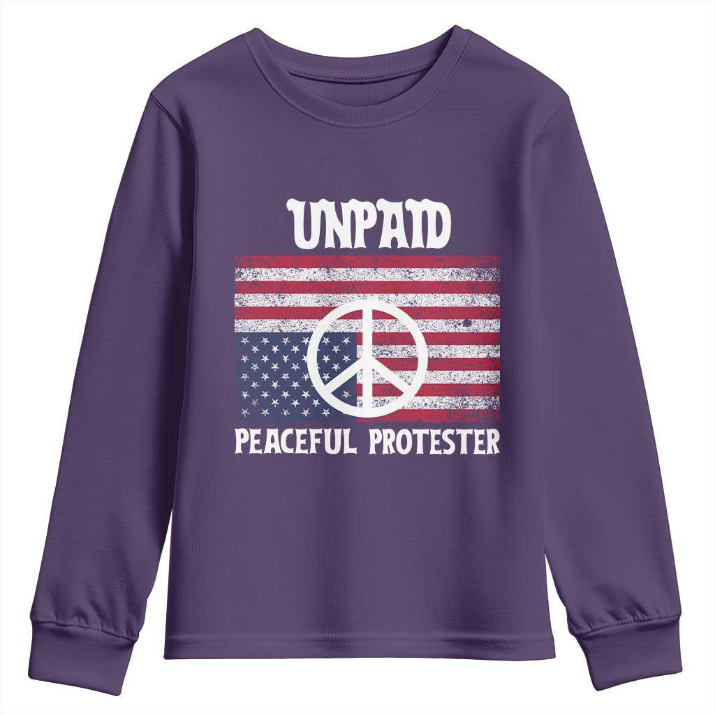 Unpaid Peaceful Protester Youth Sweatshirt Peace Sign Anti War Patriotic US Flag TS14 Purple Print Your Wear