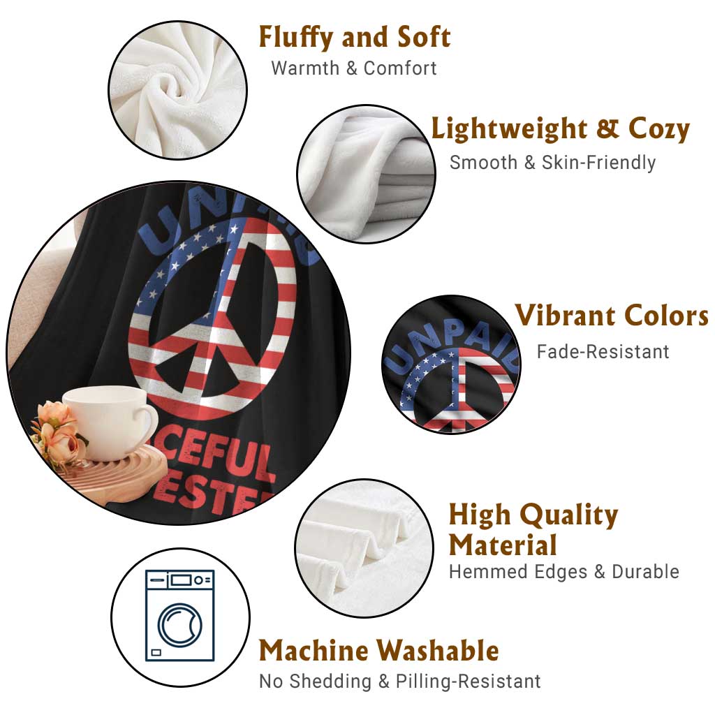 Unpaid Peaceful Protester Throw Blanket Peace Sign Patriotic US Flag Political Protest TS14 Print Your Wear
