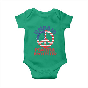 Unpaid Peaceful Protester Baby Onesie Peace Sign Patriotic US Flag Political Protest TS14 Irish Green Print Your Wear