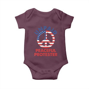 Unpaid Peaceful Protester Baby Onesie Peace Sign Patriotic US Flag Political Protest TS14 Maroon Print Your Wear