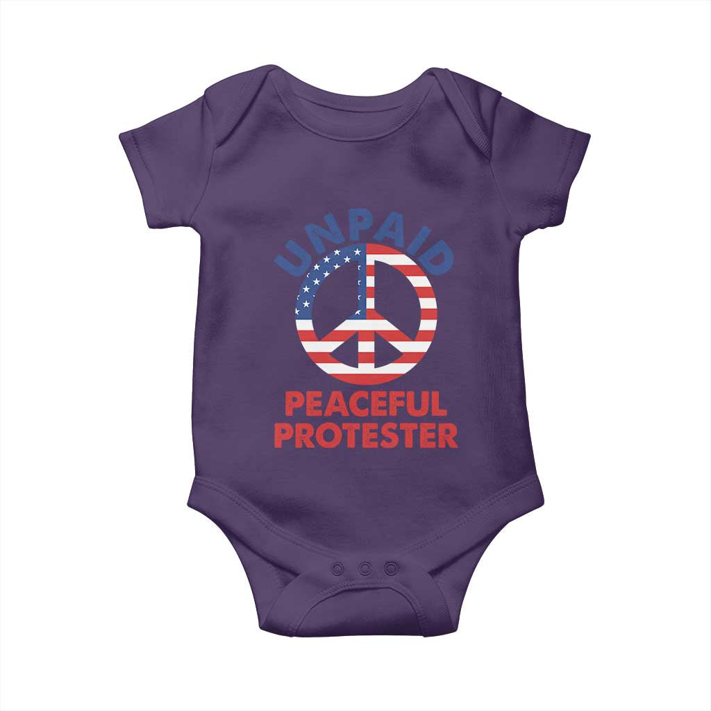 Unpaid Peaceful Protester Baby Onesie Peace Sign Patriotic US Flag Political Protest TS14 Purple Print Your Wear