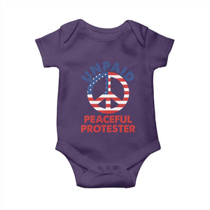 Unpaid Peaceful Protester Baby Onesie Peace Sign Patriotic US Flag Political Protest TS14 Purple Print Your Wear