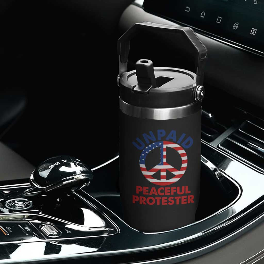 Unpaid Peaceful Protester Flip Straw Tumbler Peace Sign Patriotic US Flag Political Protest TS14 Print Your Wear