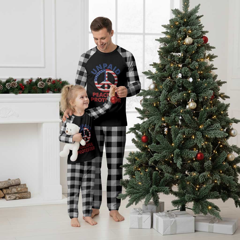 Unpaid Peaceful Protester Plaid Pajama Set Peace Sign Patriotic US Flag Political Protest TS14 White Plaid Print Your Wear