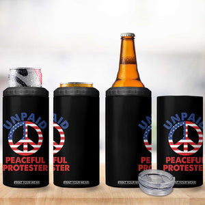 Unpaid Peaceful Protester 4 in 1 Can Cooler Tumbler Peace Sign Patriotic US Flag Political Protest TS14 Print Your Wear