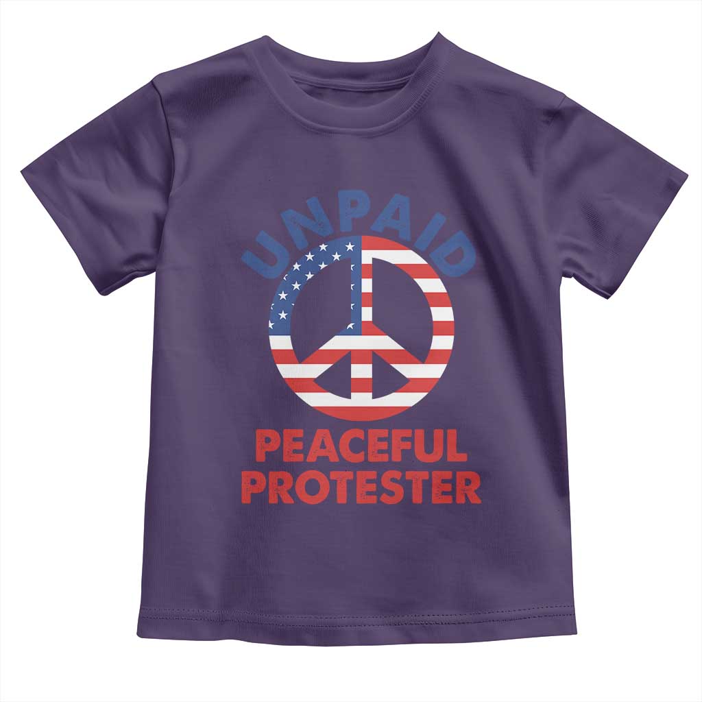 Unpaid Peaceful Protester Toddler T Shirt Peace Sign Patriotic US Flag Political Protest TS14 Purple Print Your Wear