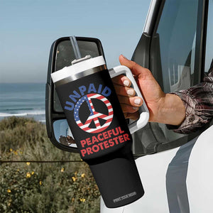 Unpaid Peaceful Protester Tumbler With Handle Peace Sign Patriotic US Flag Political Protest TS14 Print Your Wear