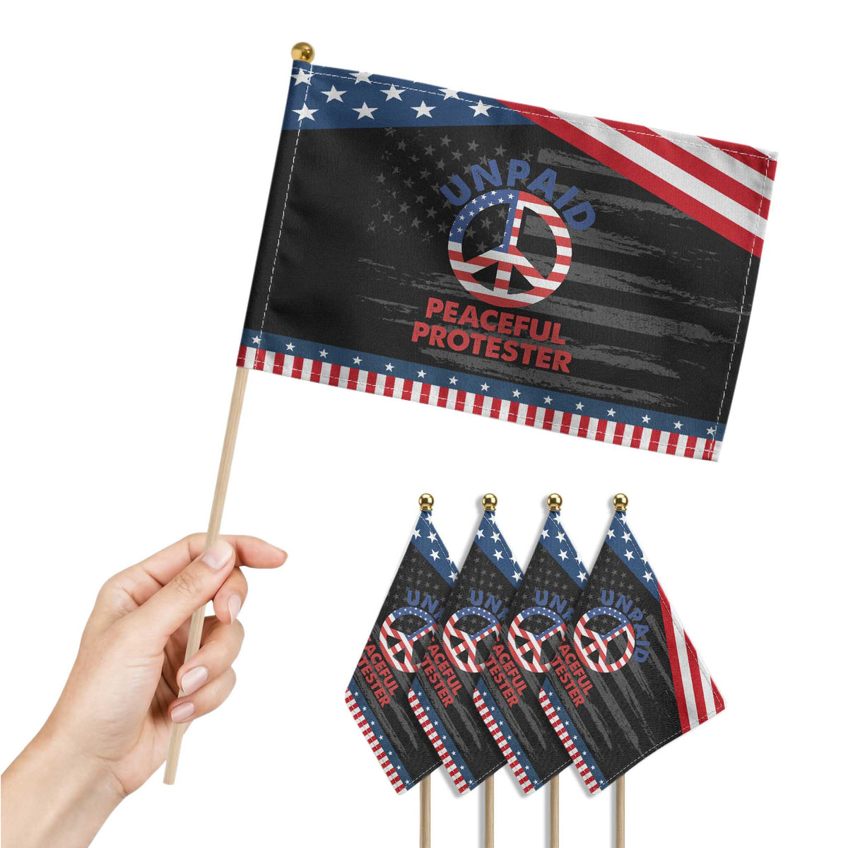 Unpaid Peaceful Protester Patriotic Handheld Flag Peace Sign US Flag Political Protest TS14 Print Your Wear