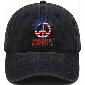 Unpaid Peaceful Protester Washed Cotton Baseball Cap Peace Sign Patriotic US Flag Political Protest TS14 Print Your Wear