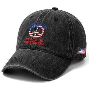 Unpaid Peaceful Protester Washed Cotton Baseball Cap Peace Sign Patriotic US Flag Political Protest TS14 Print Your Wear