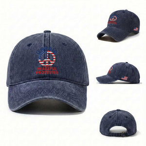 Unpaid Peaceful Protester Washed Cotton Baseball Cap Peace Sign Patriotic US Flag Political Protest TS14 Washed Cap Universal Fit Navy Print Your Wear