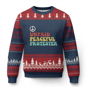 Unpaid Peaceful Protester Ugly Christmas Sweater Political Resistance Movement TS14 Navy Red Print Your Wear