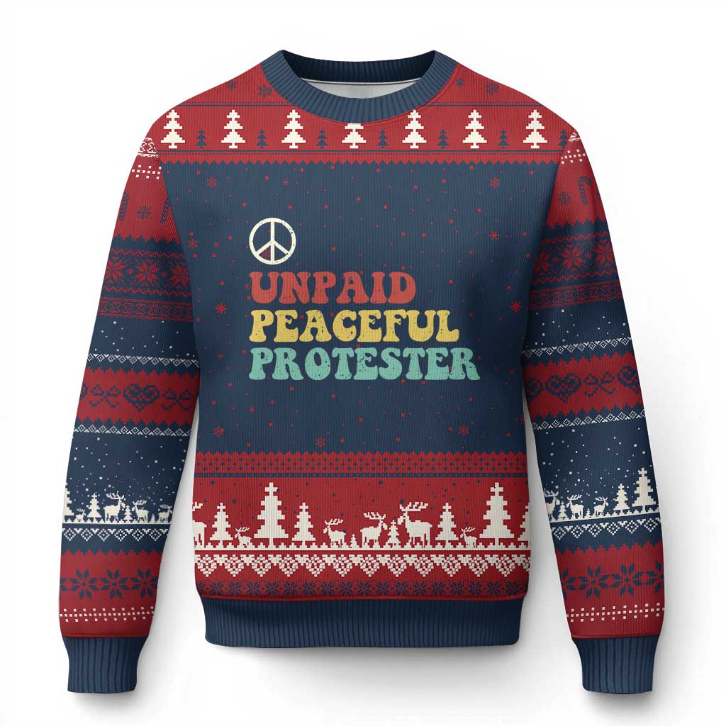 Unpaid Peaceful Protester Ugly Christmas Sweater Political Resistance Movement TS14 Navy Red Print Your Wear