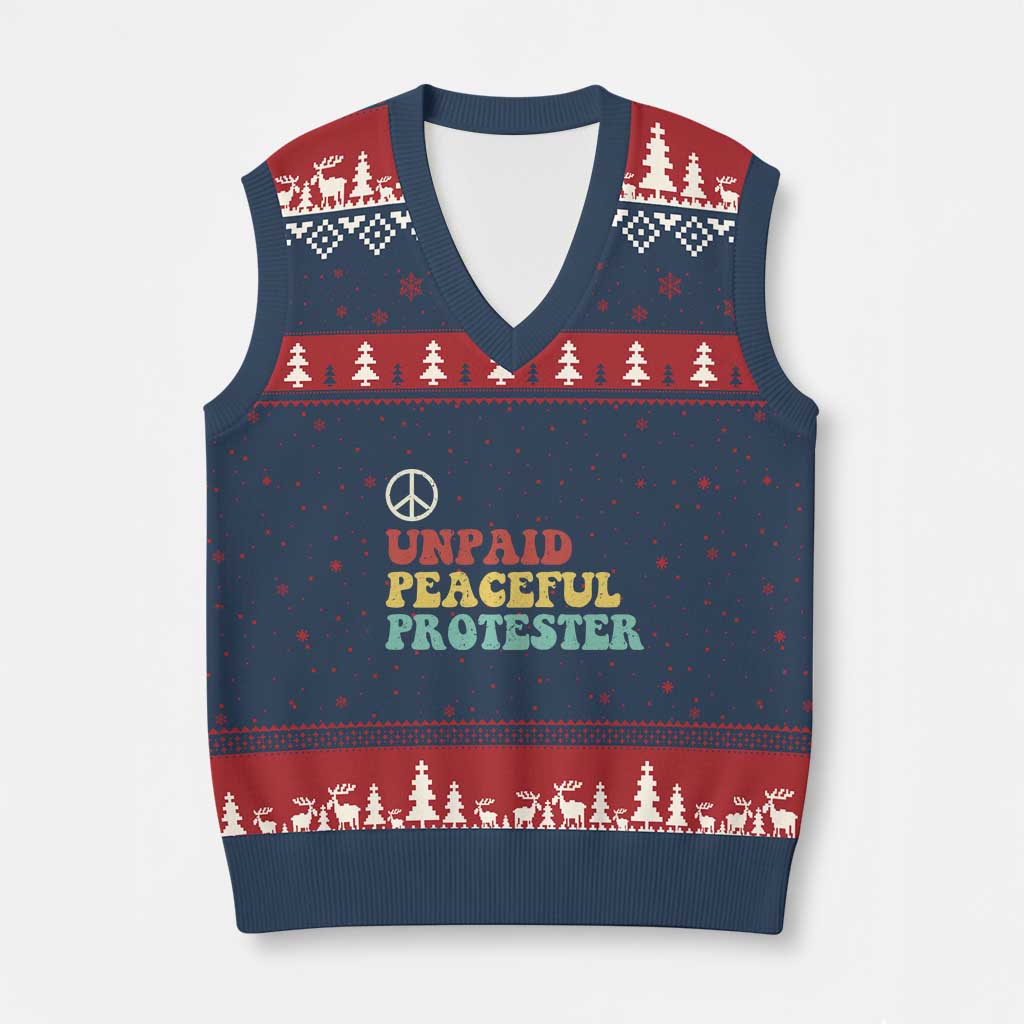 Unpaid Peaceful Protester V-Neck Knit Sweater Vest Political Resistance Movement TS14 Navy Red Print Your Wear