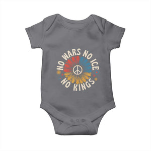 No Kings No ICE No Wars Baby Onesie Peace Sign Sunflower Anti War Freedom Activist TS14 Charcoal Print Your Wear
