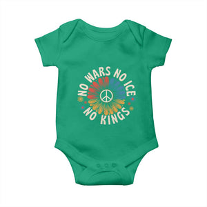 No Kings No ICE No Wars Baby Onesie Peace Sign Sunflower Anti War Freedom Activist TS14 Irish Green Print Your Wear
