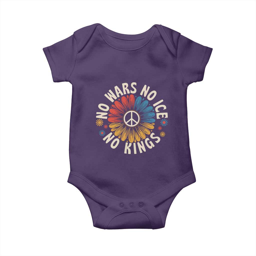 No Kings No ICE No Wars Baby Onesie Peace Sign Sunflower Anti War Freedom Activist TS14 Purple Print Your Wear