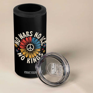No Kings No ICE No Wars 4 in 1 Can Cooler Tumbler Peace Sign Sunflower Anti War Freedom Activist TS14 Print Your Wear