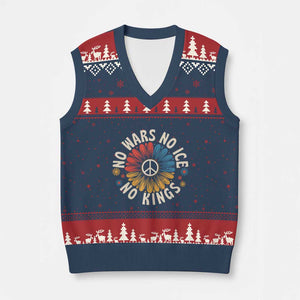 No Kings No ICE No Wars V-Neck Knit Sweater Vest Peace Sign Sunflower Anti War Freedom Activist TS14 Navy Red Print Your Wear
