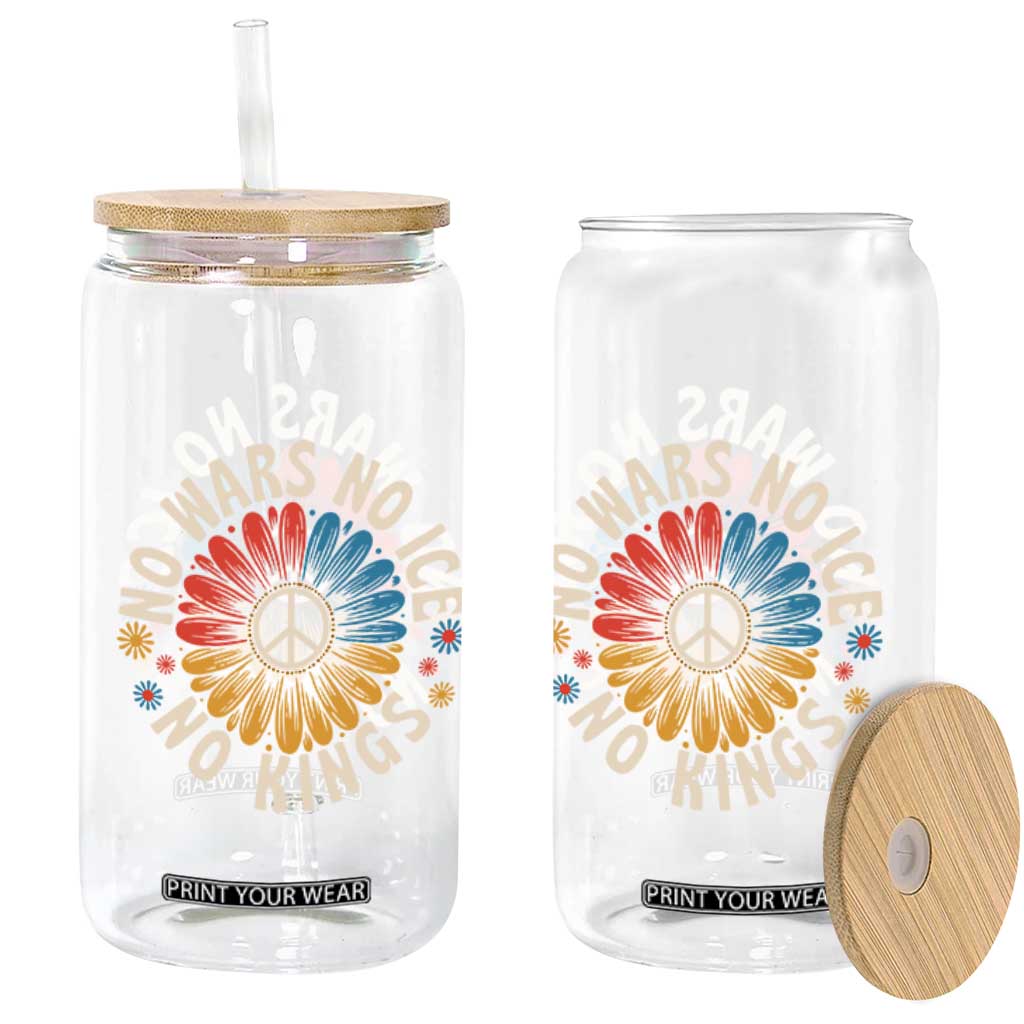 No Kings No ICE No Wars Glass Can Peace Sign Sunflower Anti War Freedom Activist TS14 Print Your Wear