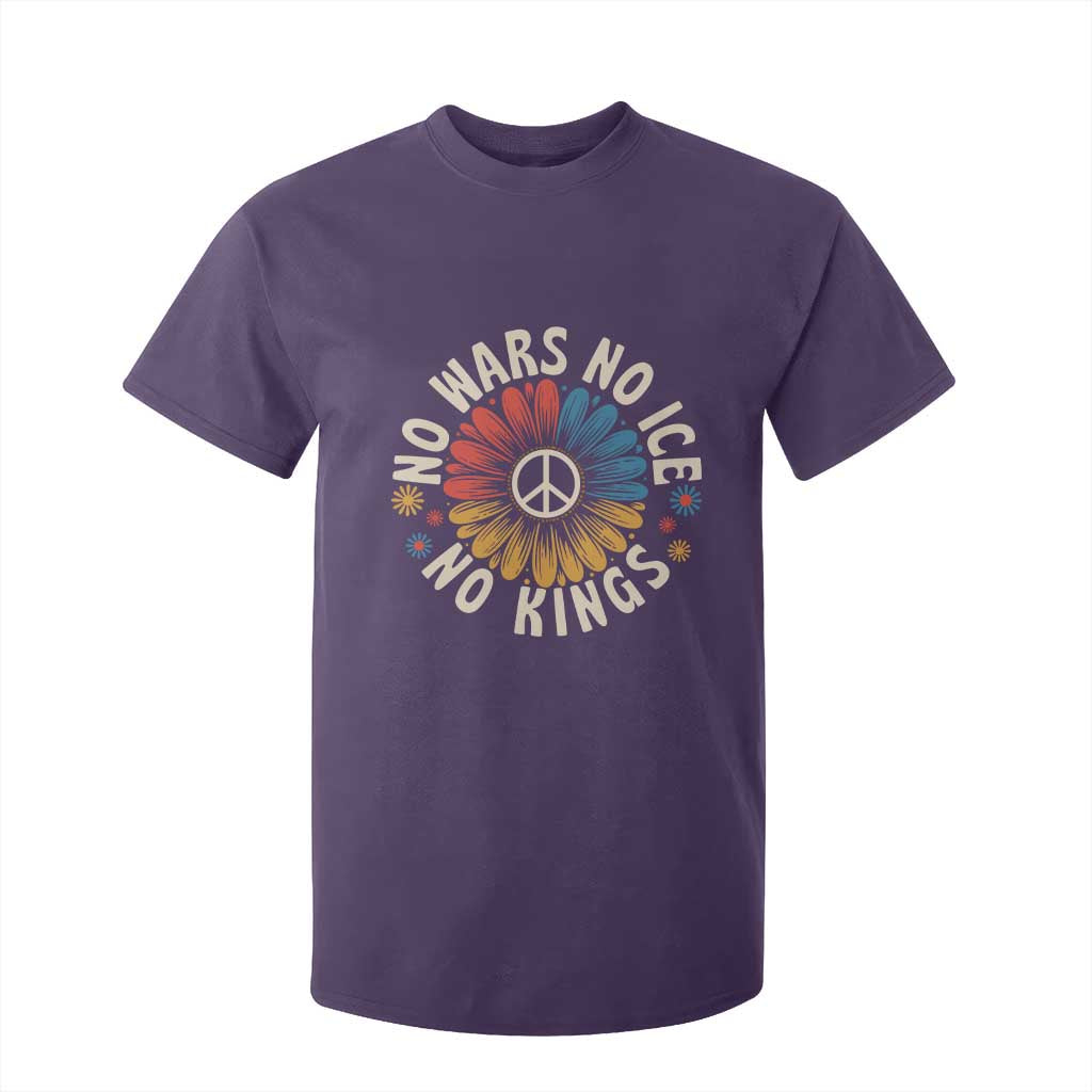 No Kings No ICE No Wars T Shirt For Kid Peace Sign Sunflower Anti War Freedom Activist TS14 Purple Print Your Wear