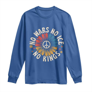 No Kings No ICE No Wars Long Sleeve Shirt Peace Sign Sunflower Anti War Freedom Activist TS14 Royal Blue Print Your Wear