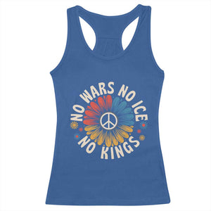 No Kings No ICE No Wars Racerback Tank Top Peace Sign Sunflower Anti War Freedom Activist TS14 Royal Blue Print Your Wear
