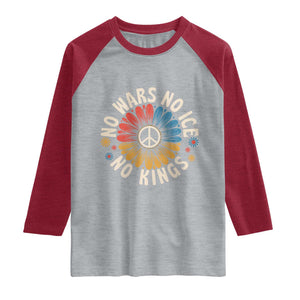 No Kings No ICE No Wars Raglan Shirt Peace Sign Sunflower Anti War Freedom Activist TS14 Heather Gray Heather Red Print Your Wear