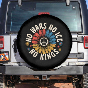 No Kings No ICE No Wars Spare Tire Cover Peace Sign Sunflower Anti War Freedom Activist TS14 No hole Black Print Your Wear
