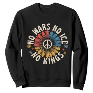 No Kings No ICE No Wars Sweatshirt Peace Sign Sunflower Anti War Freedom Activist TS14 Black Print Your Wear