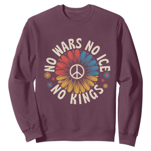 No Kings No ICE No Wars Sweatshirt Peace Sign Sunflower Anti War Freedom Activist TS14 Maroon Print Your Wear