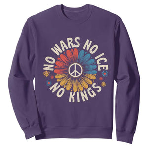 No Kings No ICE No Wars Sweatshirt Peace Sign Sunflower Anti War Freedom Activist TS14 Purple Print Your Wear