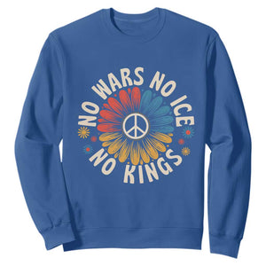 No Kings No ICE No Wars Sweatshirt Peace Sign Sunflower Anti War Freedom Activist TS14 Royal Blue Print Your Wear