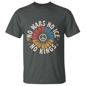 No Kings No ICE No Wars T Shirt Peace Sign Sunflower Anti War Freedom Activist TS14 Dark Heather Print Your Wear