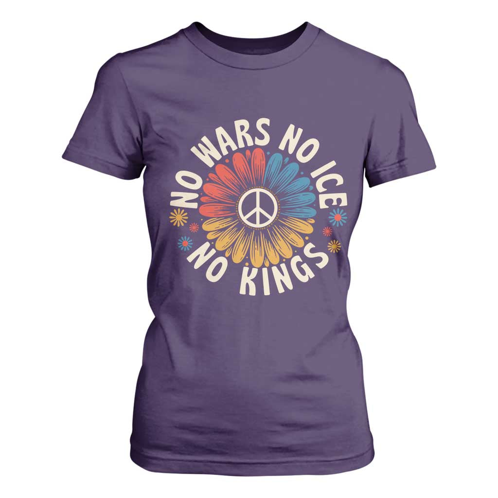 No Kings No ICE No Wars T Shirt For Women Peace Sign Sunflower Anti War Freedom Activist TS14 Purple Print Your Wear