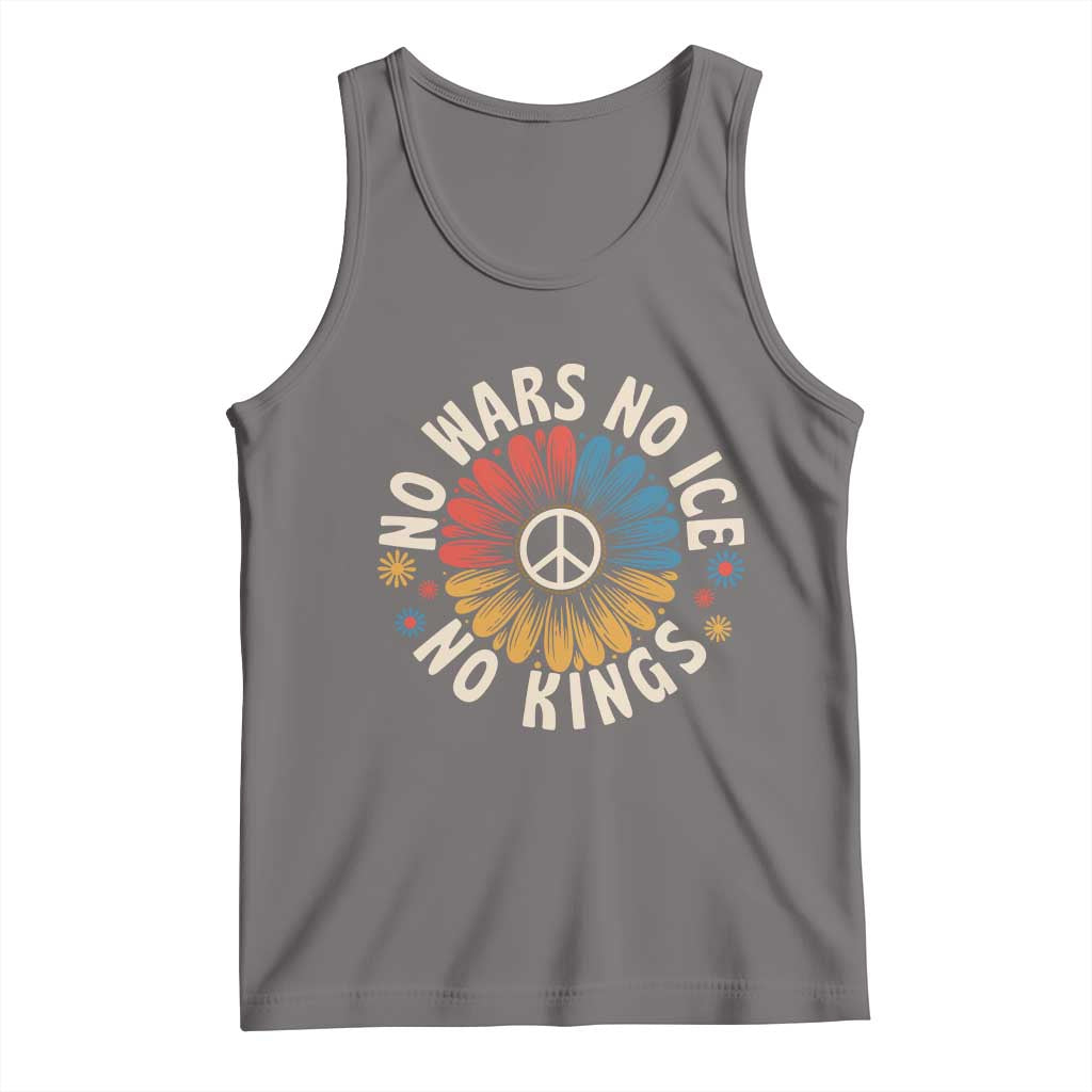 No Kings No ICE No Wars Tank Top Peace Sign Sunflower Anti War Freedom Activist TS14 Deep Heather Print Your Wear