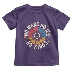 No Kings No ICE No Wars Toddler T Shirt Peace Sign Sunflower Anti War Freedom Activist TS14 Purple Print Your Wear