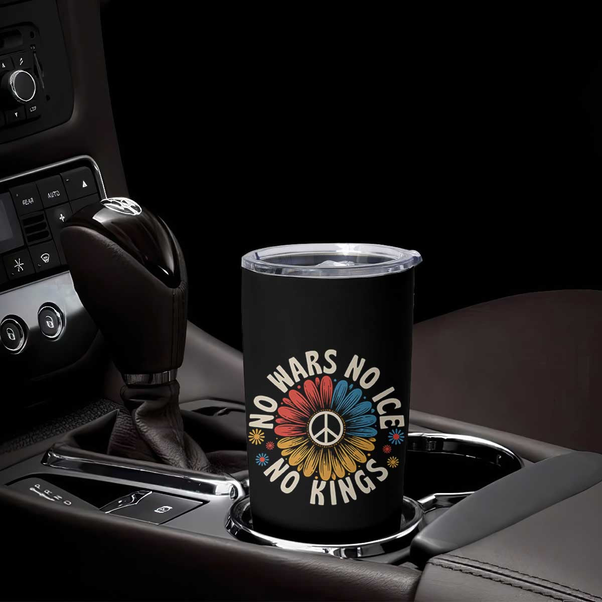 No Kings No ICE No Wars Tumbler Cup Peace Sign Sunflower Anti War Freedom Activist TS14 Print Your Wear