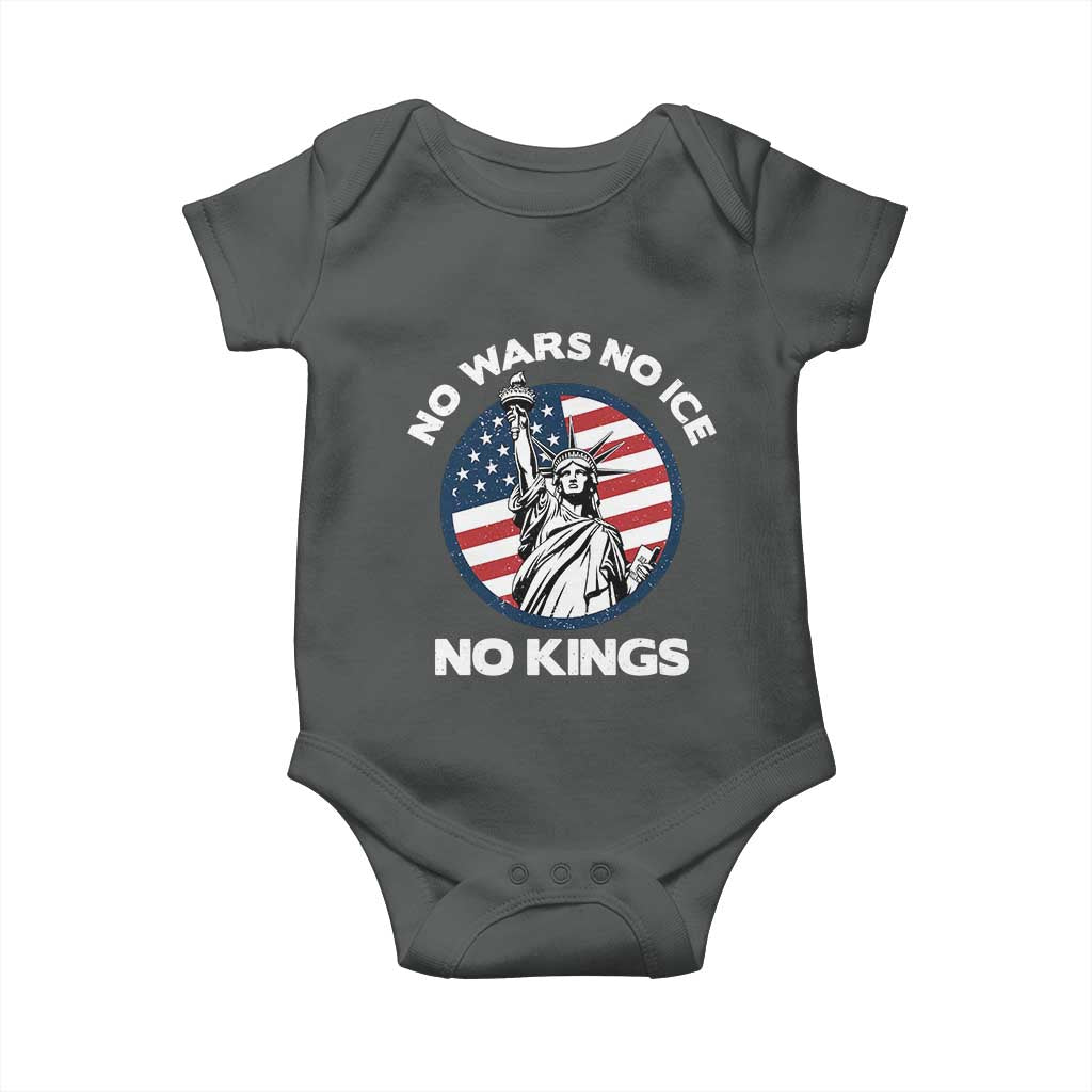 No Kings No ICE No Wars Baby Onesie Statue of Liberty US Flag Anti War Freedom Activist TS14 Dark Heather Print Your Wear