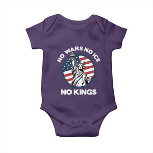 No Kings No ICE No Wars Baby Onesie Statue of Liberty US Flag Anti War Freedom Activist TS14 Purple Print Your Wear