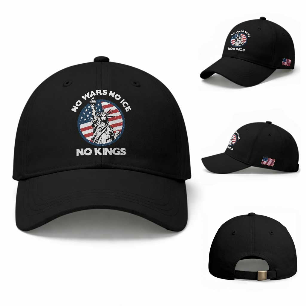 No Kings No ICE No Wars Baseball Cap Statue of Liberty US Flag Anti War Freedom Activist TS14 Baseball Cap Universal Fit Black Print Your Wear