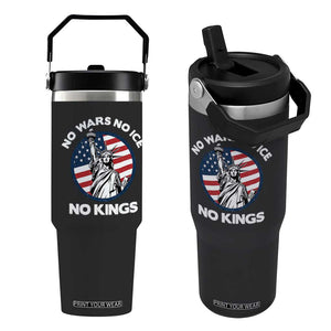 No Kings No ICE No Wars Flip Straw Tumbler Statue of Liberty US Flag Anti War Freedom Activist TS14 One Size: 30 oz Black Print Your Wear