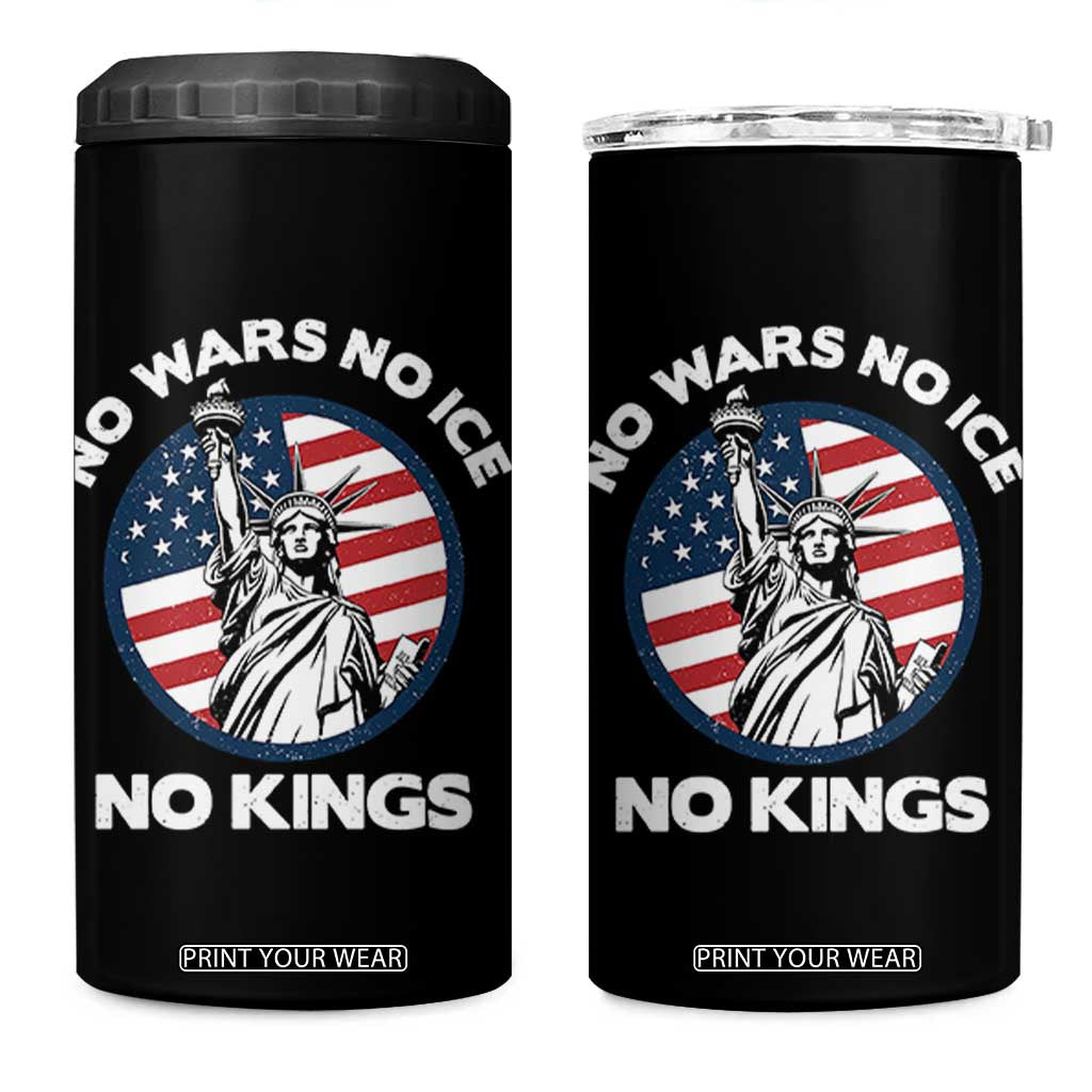 No Kings No ICE No Wars 4 in 1 Can Cooler Tumbler Statue of Liberty US Flag Anti War Freedom Activist TS14 One Size: 16 oz Black Print Your Wear