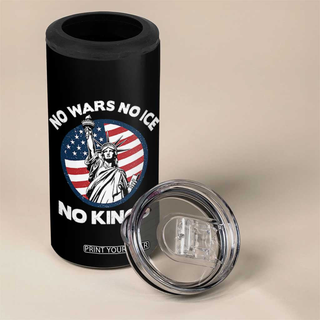 No Kings No ICE No Wars 4 in 1 Can Cooler Tumbler Statue of Liberty US Flag Anti War Freedom Activist TS14 Print Your Wear