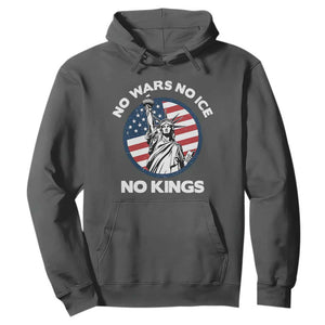 No Kings No ICE No Wars Hoodie Statue of Liberty US Flag Anti War Freedom Activist TS14 Dark Heather Print Your Wear